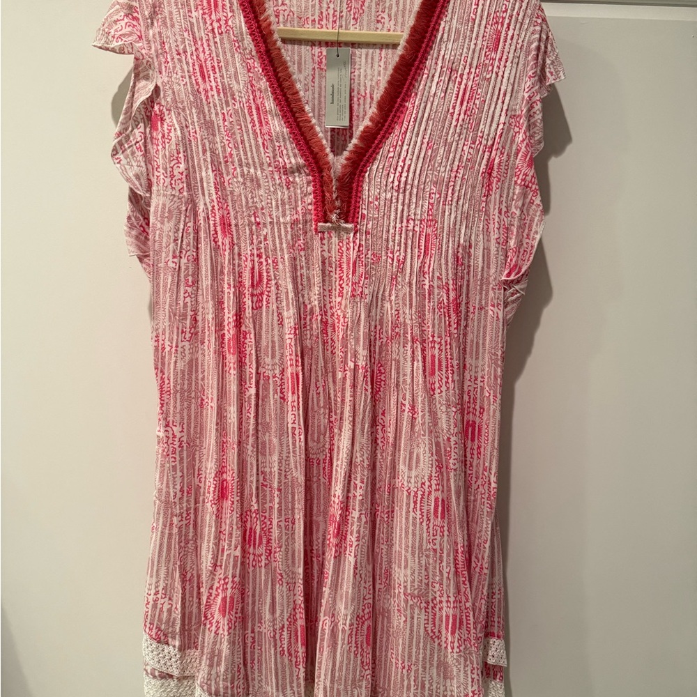 Poupette St. Barth Red and Pink Cap Sleeve Tunic- Perfect for Summer & Beach!